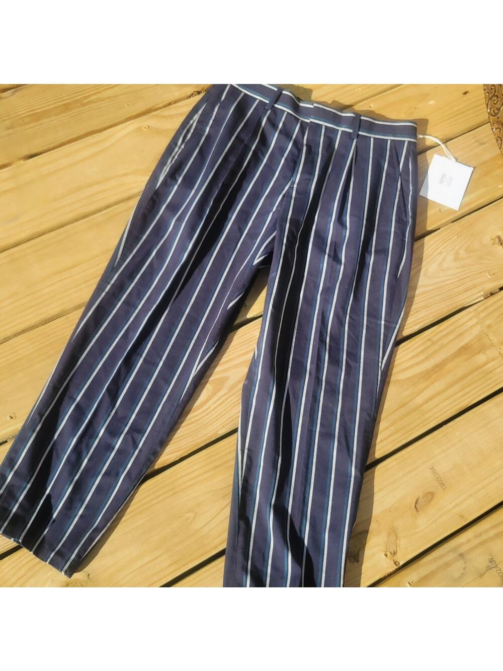 Harry Brown Loose Leg Pleated Crop Stripe Trousers